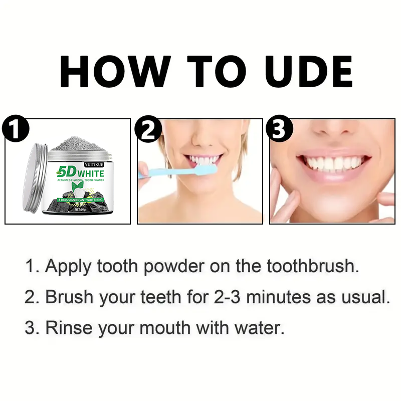YUlTlKUE 5D White Activated ch - огляд і ціна Teeth Whitening Powder
